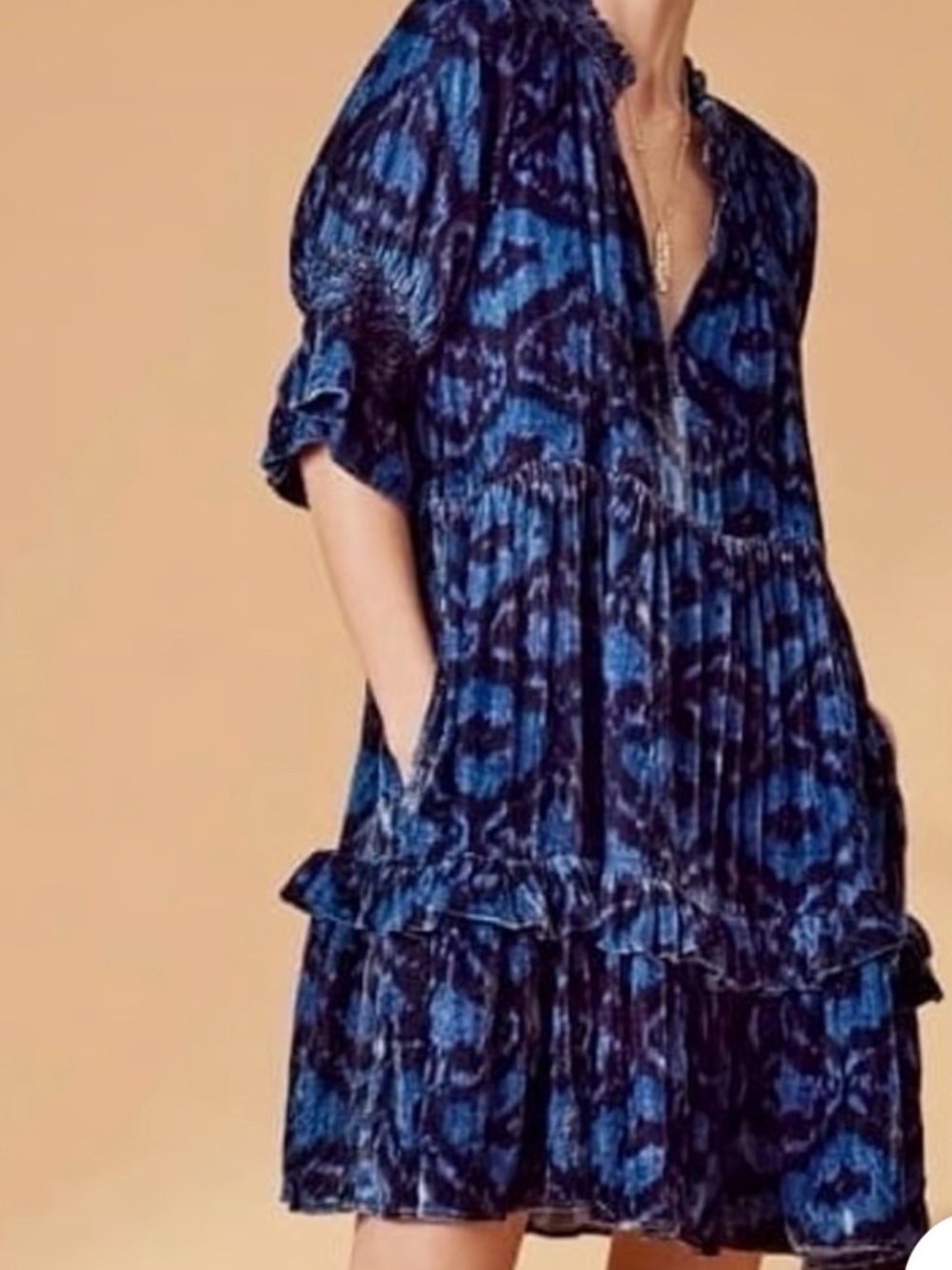Figue NWT Navy Blue Velvet Burnout Boho Print Romantic Whimsigoth pit2pit 18